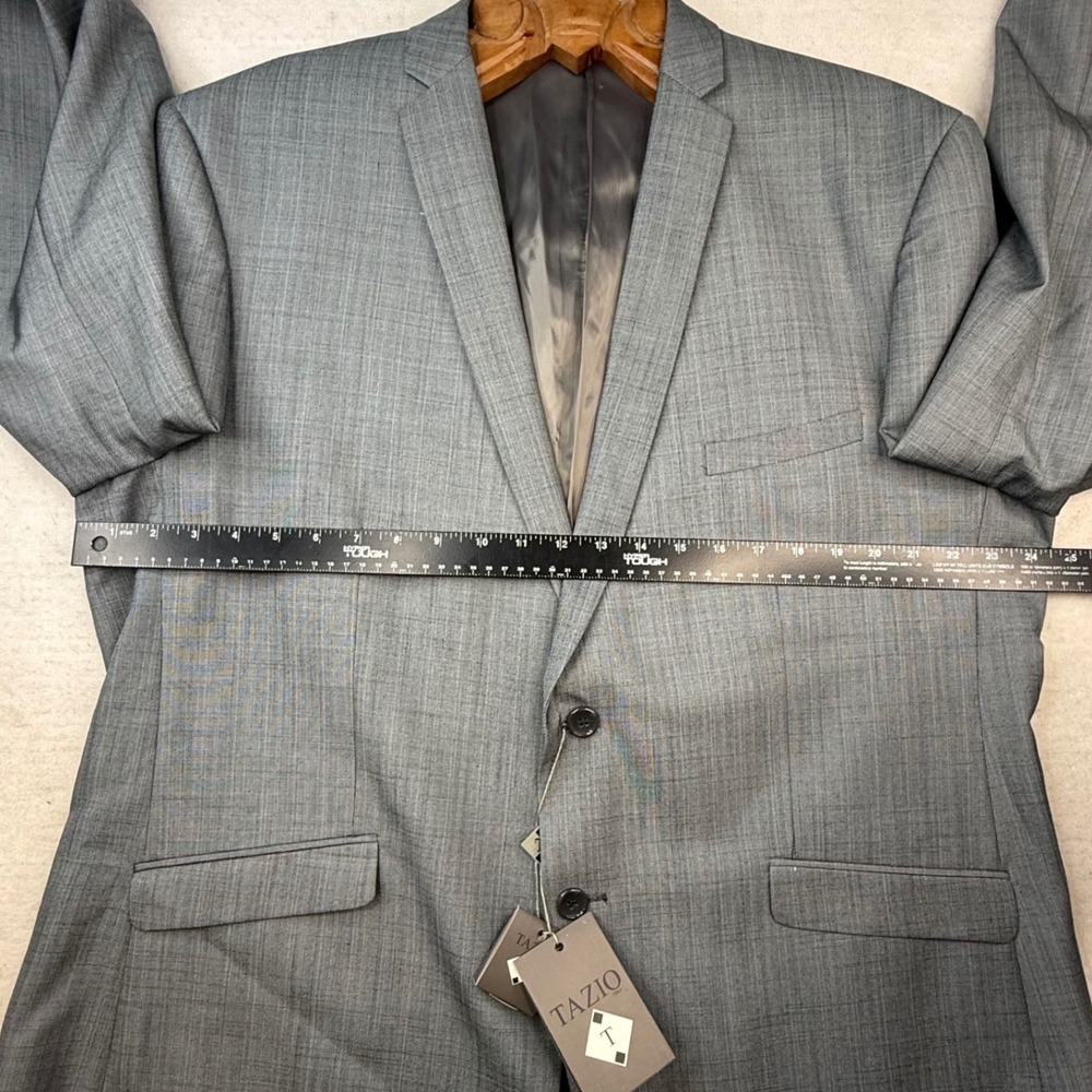 Tazio Italy Mens Ultra Slim Fit 2 Piece Suit Gray Sharkskin 50R 44W NWT sleek - Picture 14 of 16